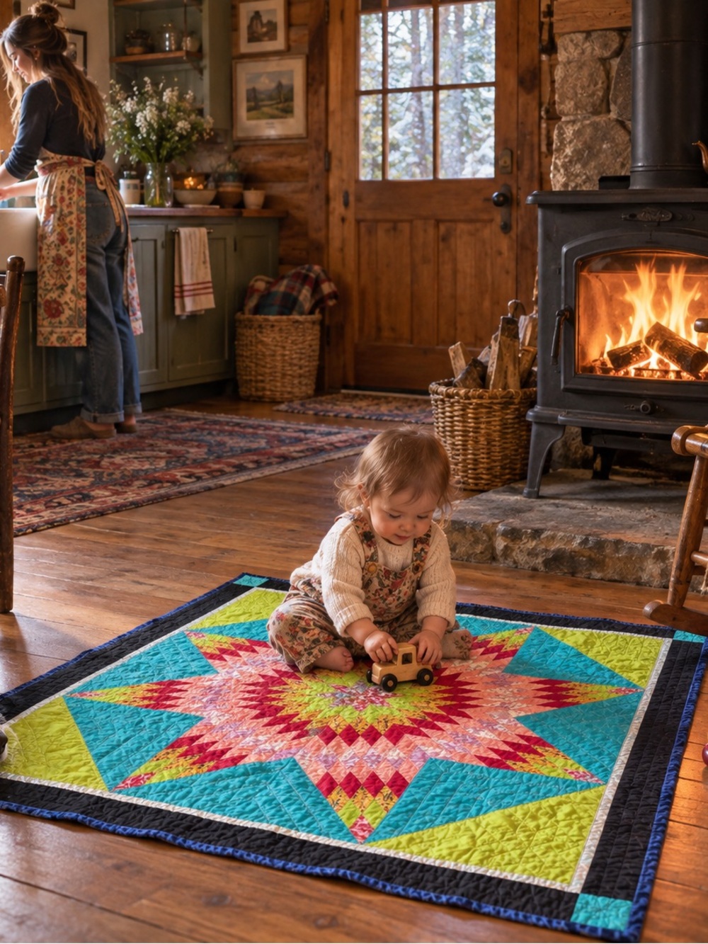 Multicolor Starburst Quilted Play Mat - Baby Bedding